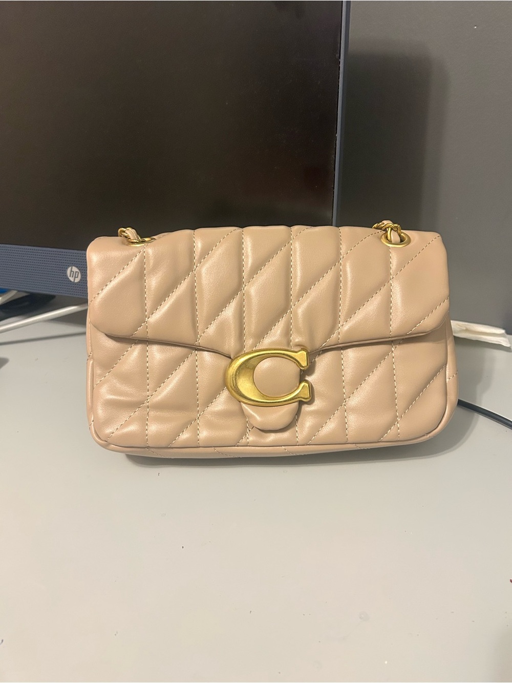 Coach Quilted Nude Shoulder Bag with Gold 'C' Hardware